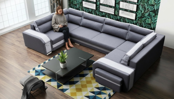 XXL paysage vivant Canapé d'angle Canapé Sofa Rembourrage Suite Coin Designer U-forme nouveau