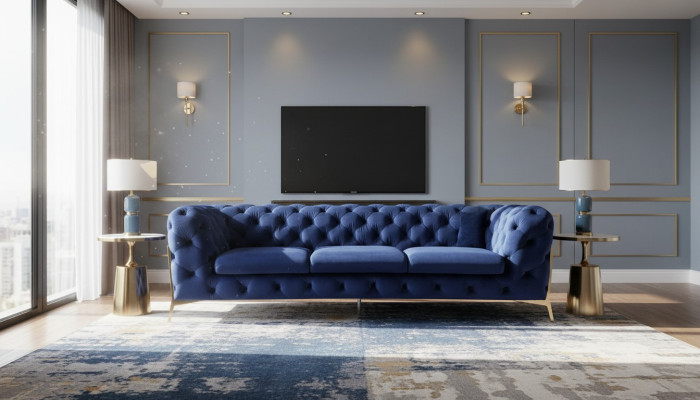 Tissu textile de luxe Canapé Sofa Revêtement de siège 3+2 Suite Chesterfield Sets