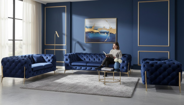 Canapé de luxe de haute qualité, siège rembourré 3+2+1 suite Chesterfield décoratif