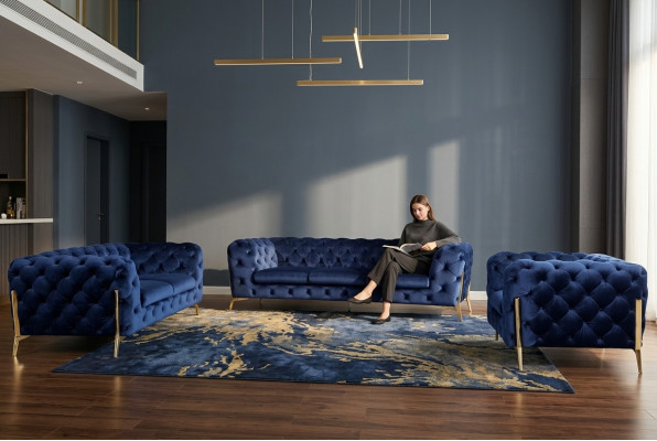 Luxueux canapé en tissu textile Rembourrage siège 3+1 Ensemble Chesterfield.