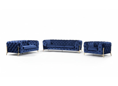 Luxueux canapé en tissu textile Rembourrage siège 3+1 Ensemble Chesterfield.