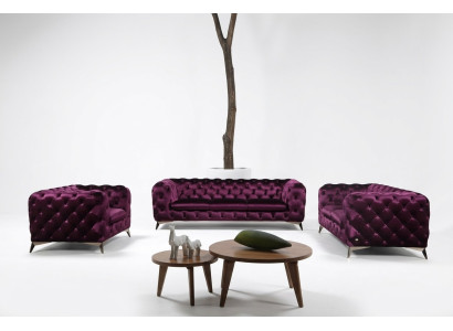 Canapé de luxe de haute qualité de qualité supérieure, siège rembourré 3+2+1 Chesterfield Suite Violet nouveau.