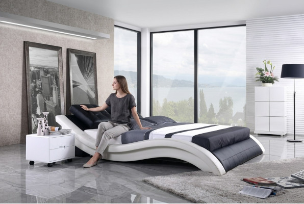 Lits doubles de design Cadre de lit Hôtel Chambre de sommeil Cuir Luxe Moderne