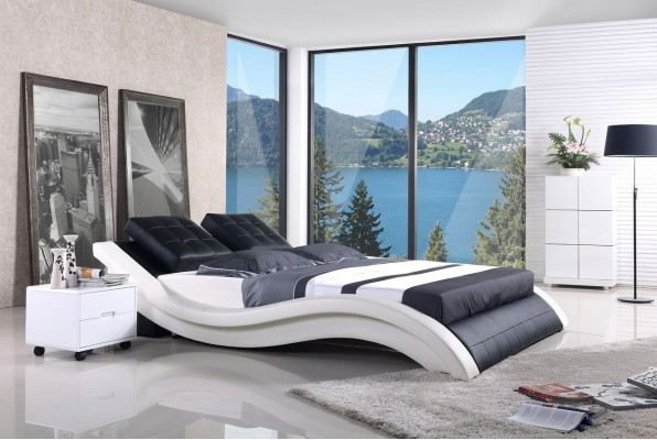 Lits doubles de design Cadre de lit Hôtel Chambre de sommeil Cuir Luxe Moderne