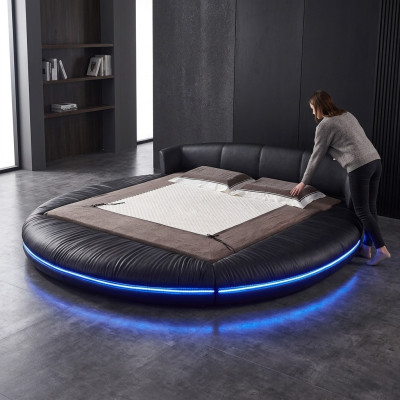 Lits design ronds Lits ronds en cuir Lit rond Double Cadre d'hôtel de luxe Dormir instantanément