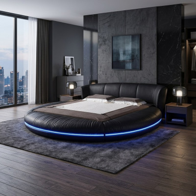 Lits design ronds Lits ronds en cuir Lit rond Double Cadre d'hôtel de luxe Dormir instantanément