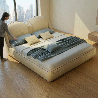 Lits design Lit en cuir Double Luxe Mariage Moderne Cadre Hôtel Sommeil