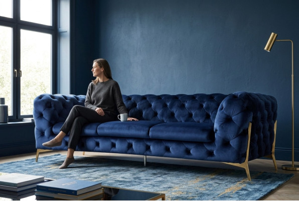 Canapé Chesterfield Canapé Rembourrage XXL Ensemble Textile 3+3 Canapés designer Bleu