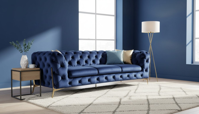 Canapé Chesterfield Canapé Rembourrage XXL Ensemble Textile 3+3 Canapés designer Bleu
