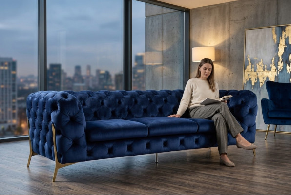 Chesterfield Canapé 3 places Tissu d'ameublement Trois places Canapés Textile Italie