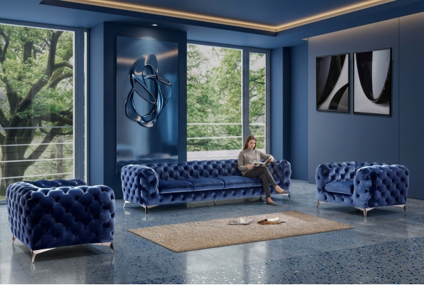 Canapé Chesterfield Canapé Rembourrage XXL Grande Suite Textile 3+3 Canapés design