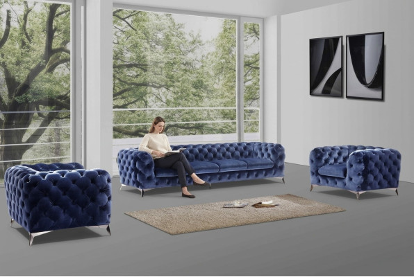 Canapé Chesterfield en tissu Blue Upholstery Suite 2+2 design.