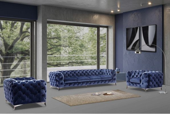 Canapé Chesterfield en tissu Blue Upholstery Suite 2+2 design.