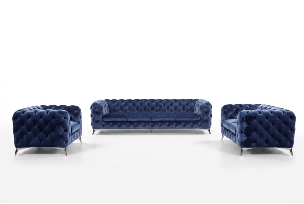 Canapé Chesterfield en tissu Blue Upholstery Suite 2+2 design.
