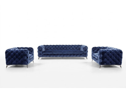 Canapé Chesterfield en tissu Blue Upholstery Suite 2+2 design.