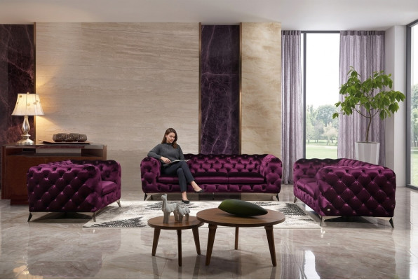 Canapé XXL Big Chesterfield Canapé Suite rembourrage Textile 3+3 canapés design