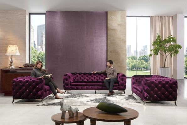 Canapé Chesterfield Capitonné Canapé XXL Grande Suite Textile 2+1+1 designer