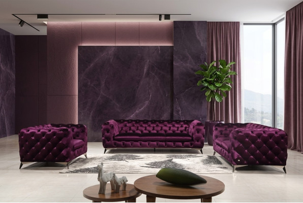 Canapé Chesterfield Capitonné Canapé XXL Grande Suite Textile 2+1+1 designer