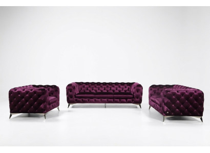 Canapé Chesterfield Capitonné Canapé XXL Grande Suite Textile 2+1+1 designer
