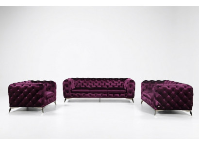Canapé Chesterfield Capitonné Canapé XXL Grande Suite Textile 2+1+1 designer
