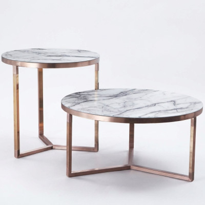 Designer Métal Canapé Table en Verre + Tables d'Appoint canapé nouvel ensemble de 2 pièces.
