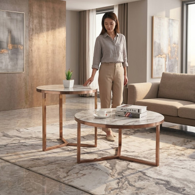 Table basse Tables rondes Canapé rond Métal Verre Côté Designer Luxe