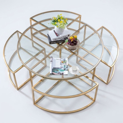 Canapé design en verre rond, table de canapé en acier inoxydable, design rond pour la maison