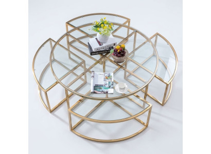 Canapé design en verre rond, table de canapé en acier inoxydable, design rond pour la maison