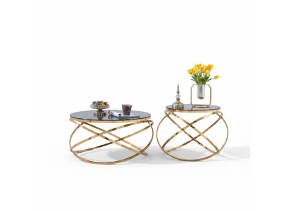 Designer Canapé en acier inoxydable Métal Table en marbre artificiel + Tables d'appoint Canapé 2 pièces.