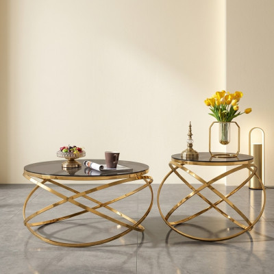 Table d'appoint latérale Tables rondes Canapé rond Métal Faux marbre Designer Luxe