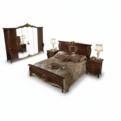 Lit double Lit Bois Design Lits Style Ancien Baroque Rococo 2x Tables de chevet neuves