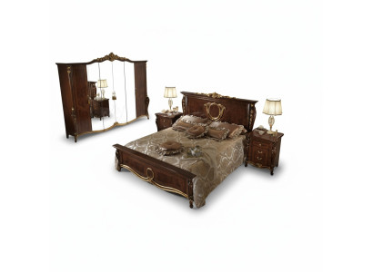 Lit double Lit Bois Design Lits Style Ancien Baroque Rococo 2x Tables de chevet neuves