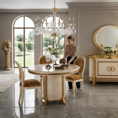 Table de salle à manger, table ronde, table design, baroque, rococo, classique, art nouveau, antique.