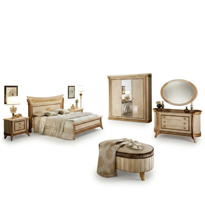 Ensemble de chambre arredoclassic™ Melodia Baroque Rococo Lit Table de chevet 6 pièces.