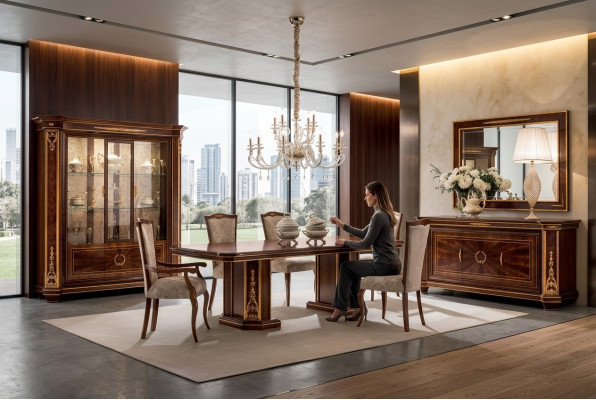 Vitrine de salle à manger complète Table 6x chaises Commode Miroir Ensemble Suite