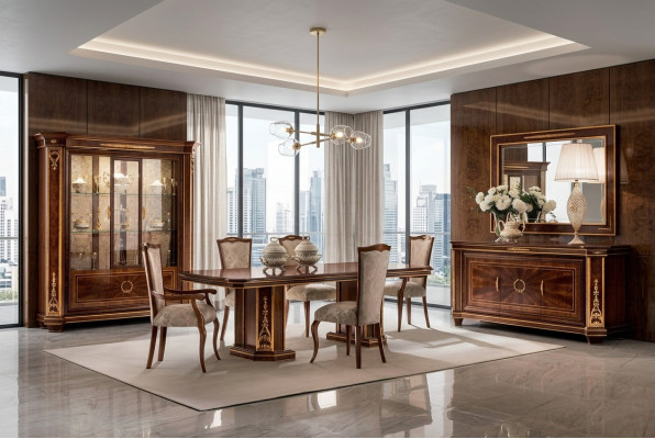 Vitrine de salle à manger complète Table 6x chaises Commode Miroir Ensemble Suite