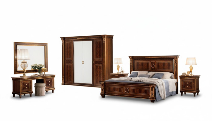 Chambre complète Lit Table de chevet Commode Miroir Tabouret neuf 7 pièces Baroque