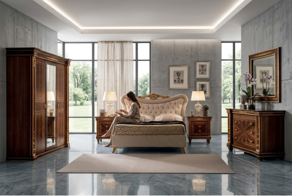 Ensemble de chambre arredoclassic™ Modigliani Baroque Rococo Lit Table de chevet 4 pièces.