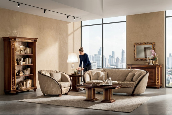Sofa italien pour salon avec revêtement en tissu, ensemble de meubles complet 3+2+1 nouvel ensemble