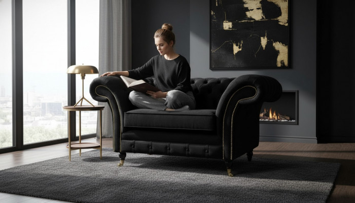 Fauteuil Chesterfield pour télé, canapé 1 place, tissu textile, canapés rembourrés #5