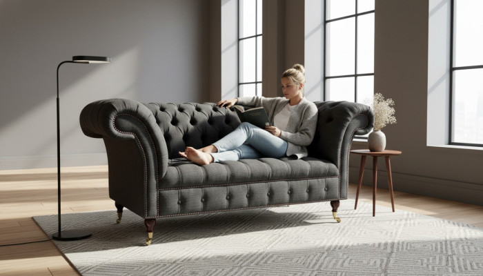 Canapé Chesterfield en textile 2 places Sofa de luxe Canapés rembourrés Canapés de design en tissu