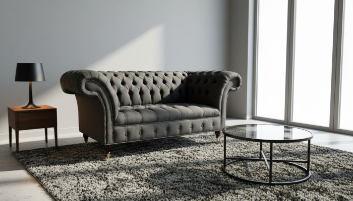 Canapé Chesterfield en textile 2 places Sofa de luxe Canapés rembourrés Canapés de design en tissu