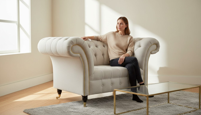 Chesterfield Design Fauteuil Canapé Coussins Luxe Tissu Canapés 1 Place #112