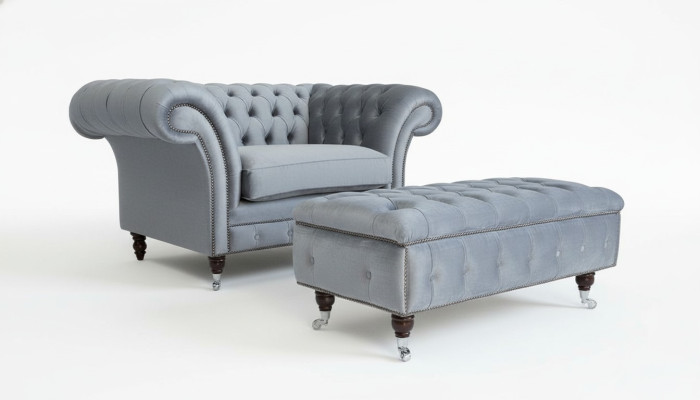 Chesterfield pouf repose-pieds ottoman rembourré relaxant en textile et cuir neuf