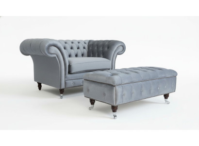 Chesterfield pouf repose-pieds ottoman rembourré relaxant en textile et cuir neuf