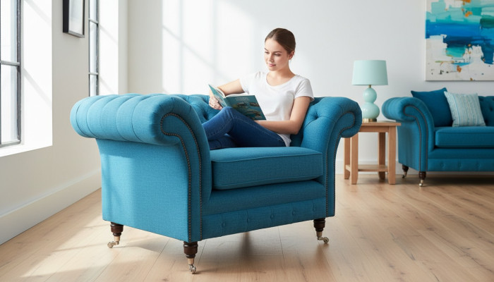 Canapé Design Chesterfield Fauteuil Sofa Tissu Coussin Canapés Sièges Fauteuil Oreilles