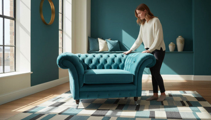 Fauteuil Chesterfield, canapé télé 1 place, tissu textile, canapés rembourrés 136.