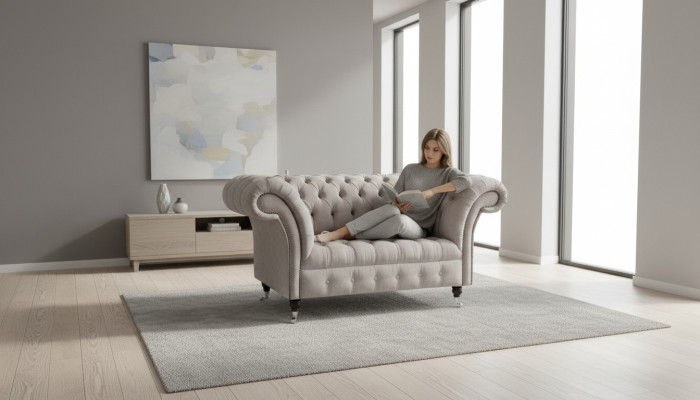 Chesterfield Grand Design Textil Salon Canapé Sofa Rembourrage 1 Siège Cuir #146
