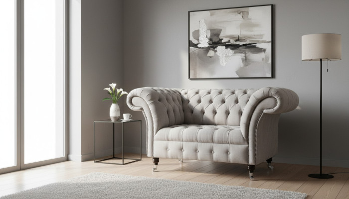 Chesterfield Grand Design Textil Salon Canapé Sofa Rembourrage 1 Siège Cuir #146