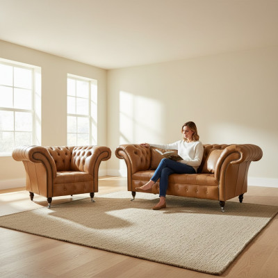 Ensemble de canapé Chesterfield en tissu textile 2+1 Sets de canapés rembourrés